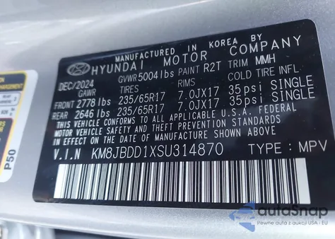 2025 Hyundai Tucson Hybrid Blue z USA, uszkodzony, nr VIN KM8JBDD1XSU314870